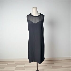 REBECCA TAYLOR - Sleeveless Black Sheath Dress with Sheer Mesh Yoke Size 10